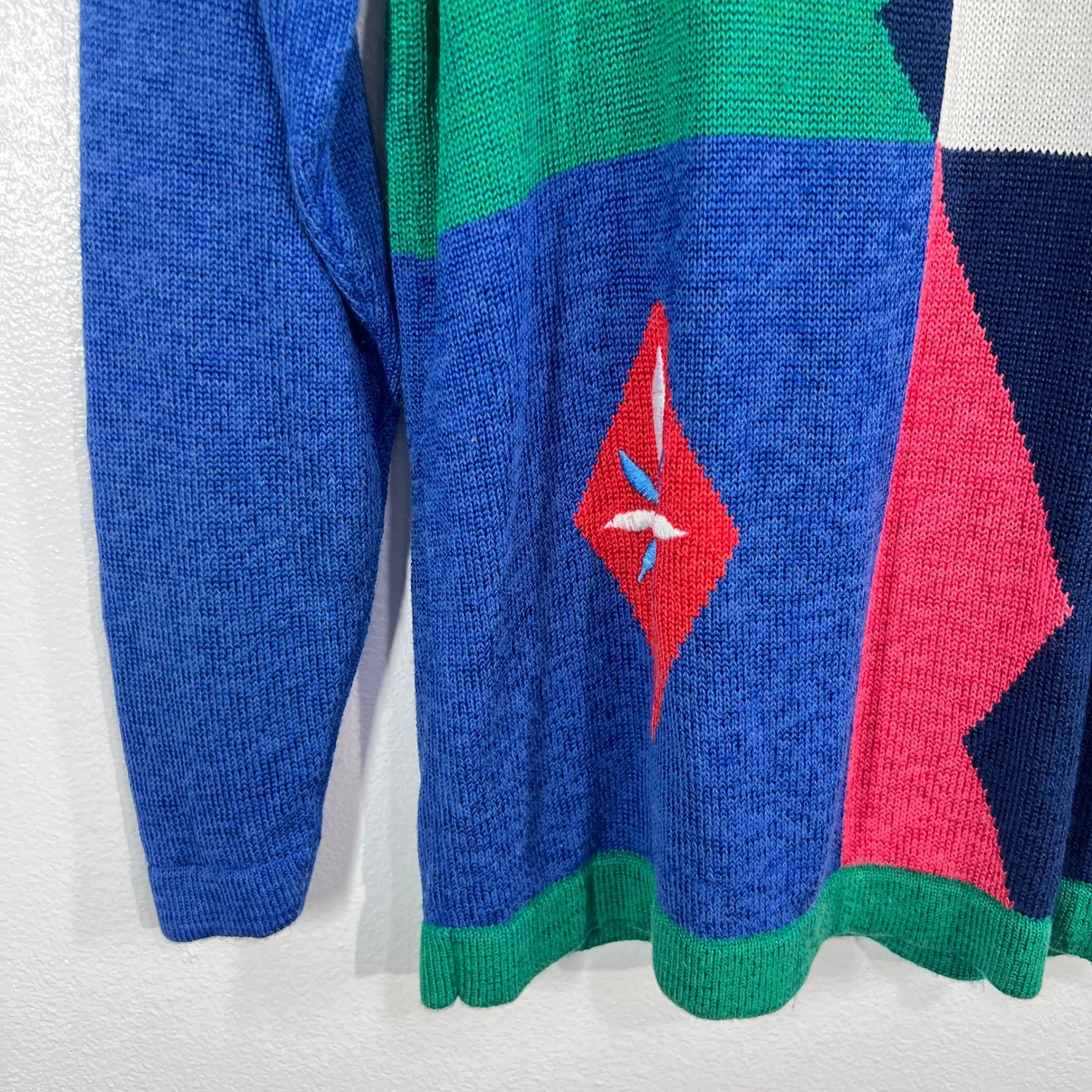 Vintage. Emcee Abstract Graphic Knit Sweater Womens 16 Blue Green 90s Era Retro Size M - Image 5