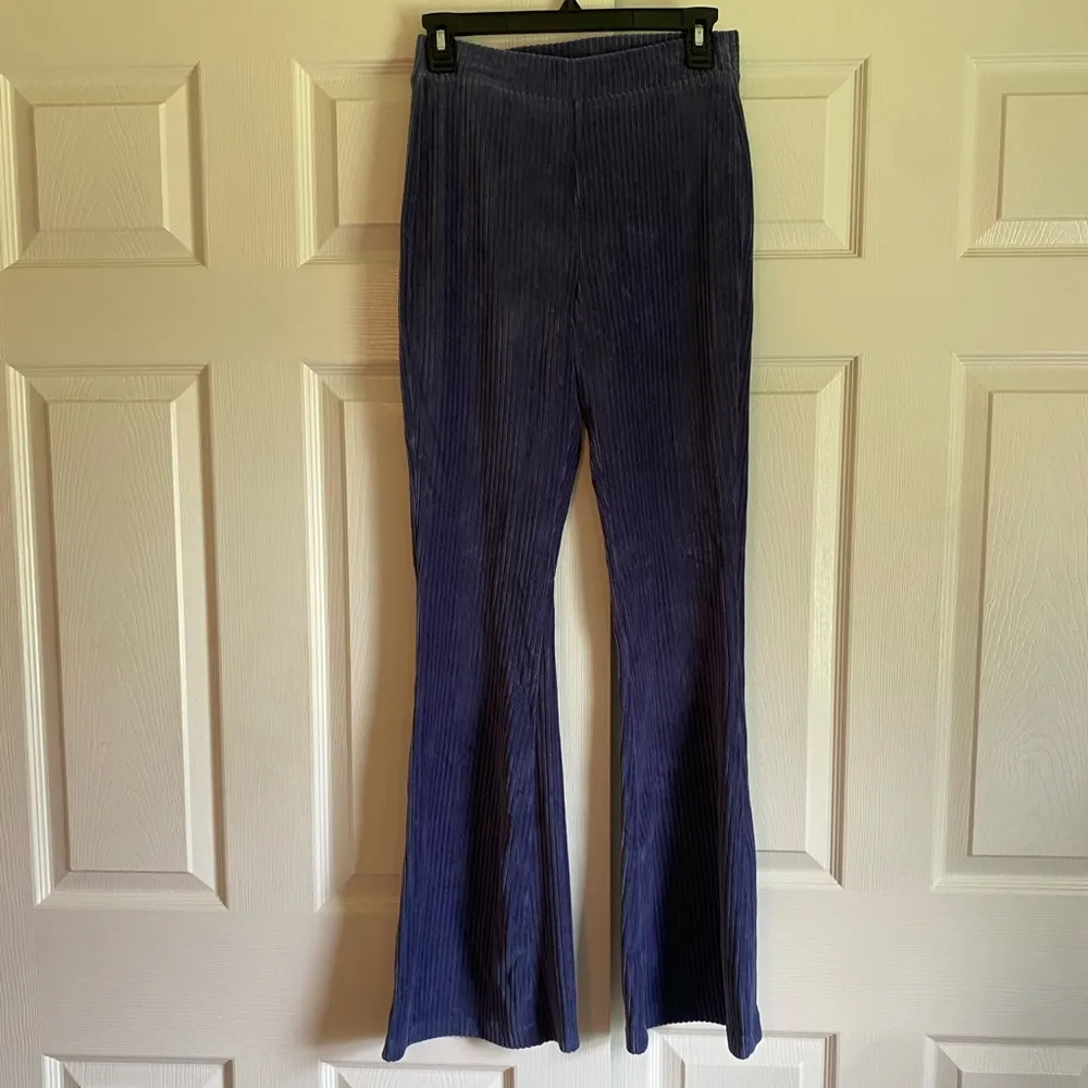 Aerie small blue velour pull on flare leggings sweatpants lounge - Image 2