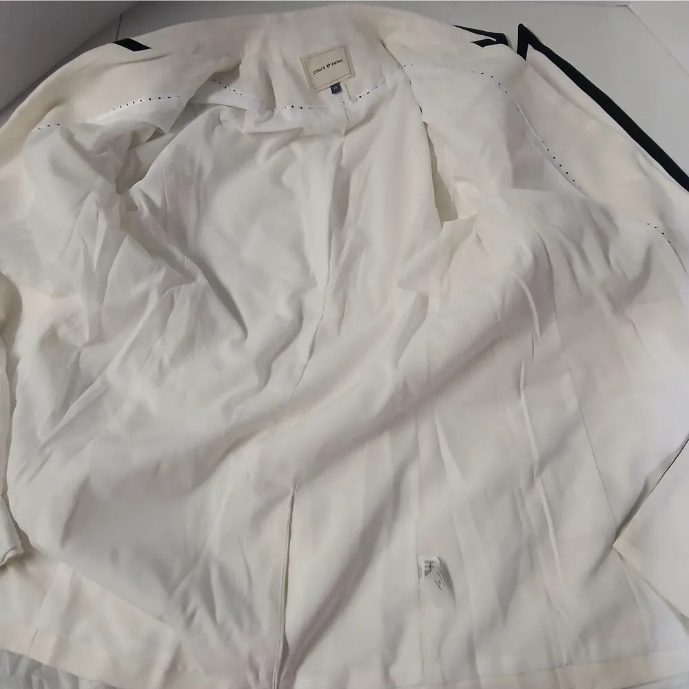 Court & Rowe Contrast Tipped Blazer Women's 10 Eccru Linen Jacket Office Career Blue - Image 8