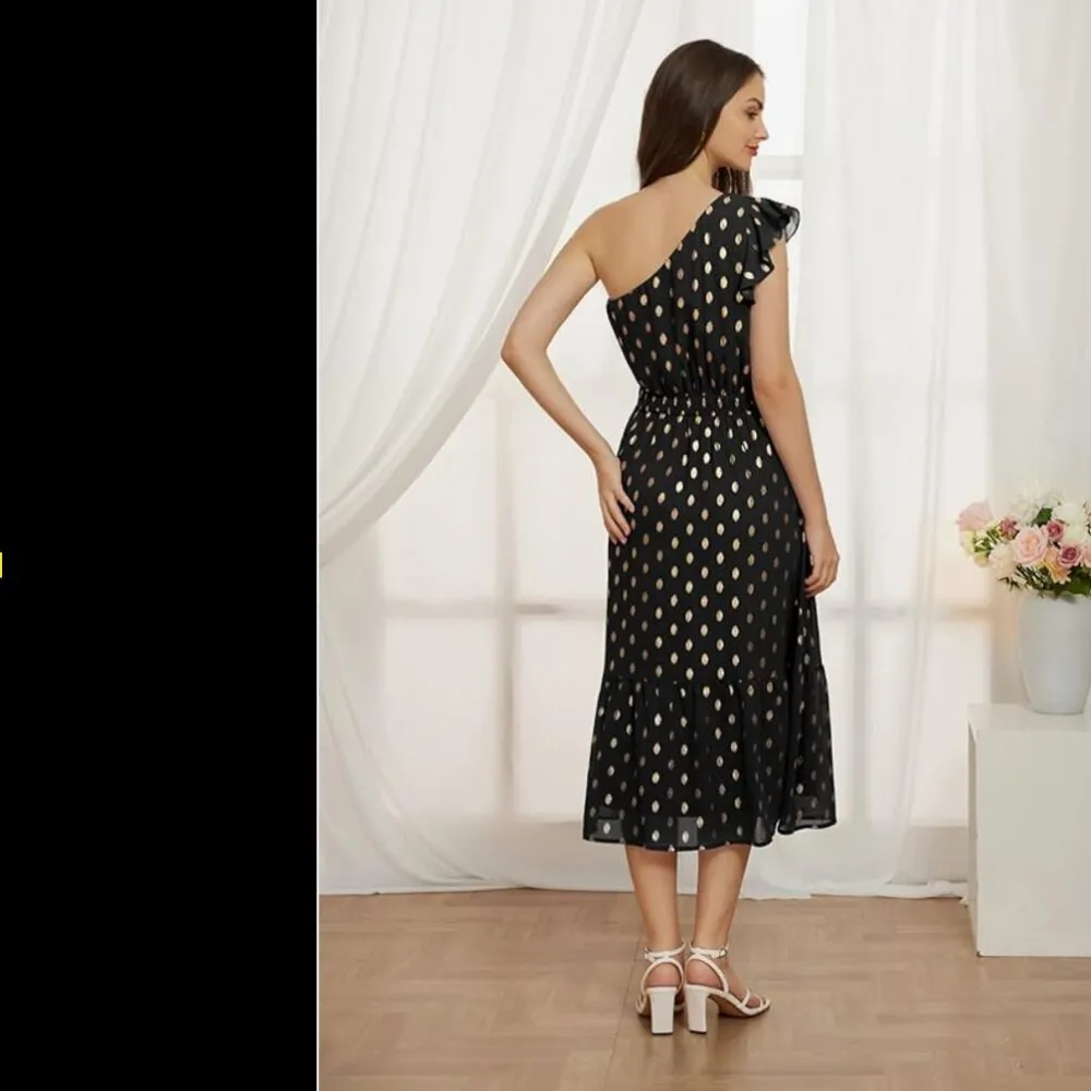 One Shoulder Party Summer Sleeveless Cocktail Wedding Prom Dress Black L - Image 2