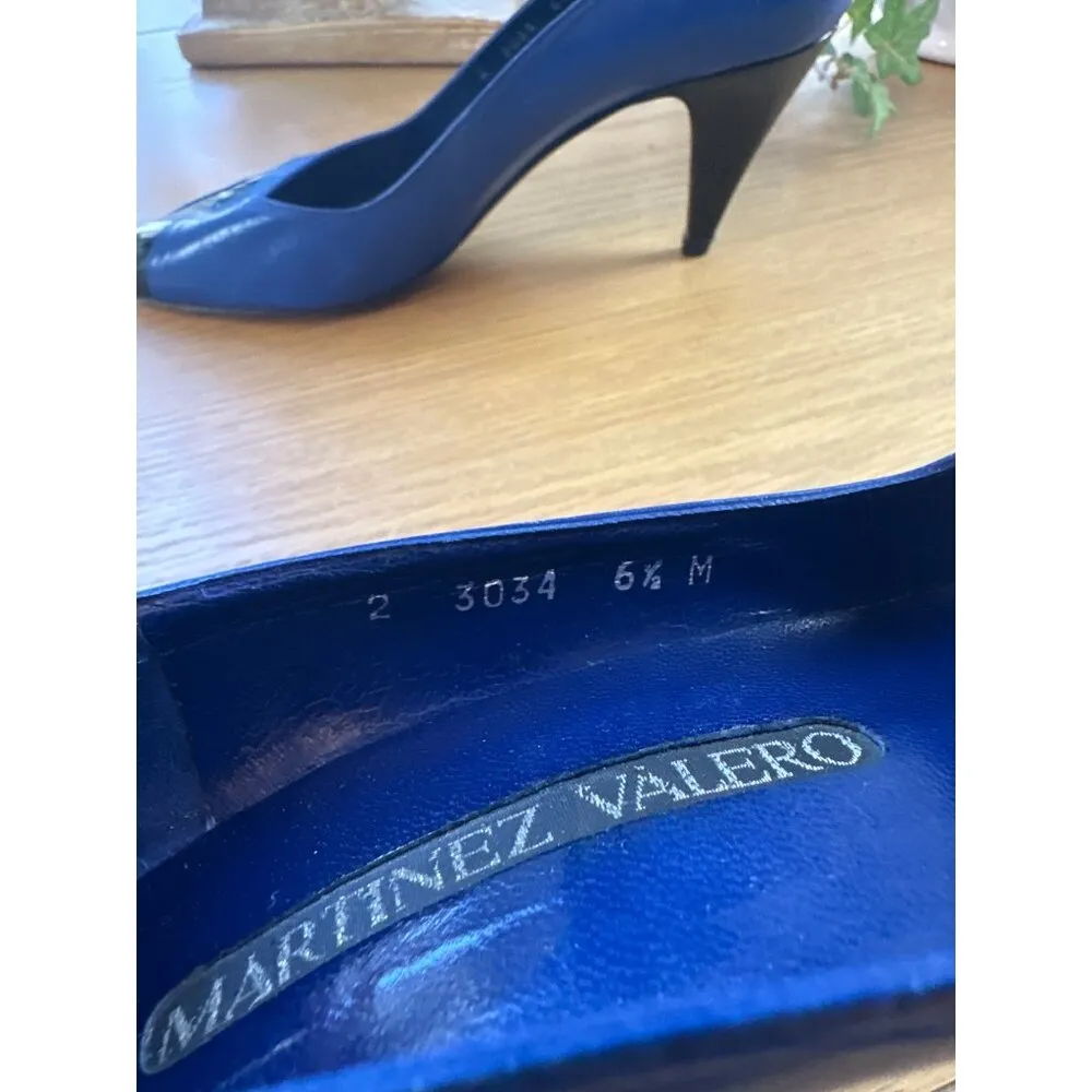 Martinez Valero Size 6.5 Leather Dress Two Tone Heel Pointed Toe Elegant Design Blue - Image 6