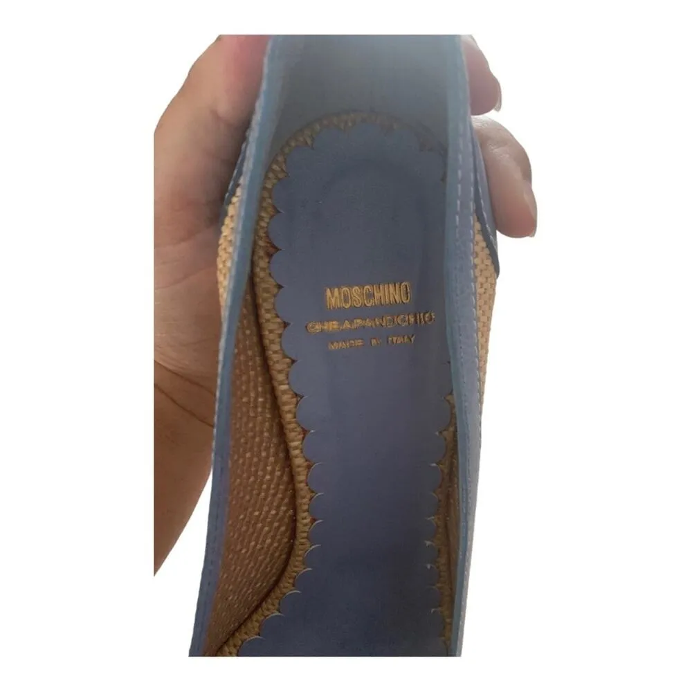 Moschino cheap and chic womens 41 9.5 blue bow straw cute woven leather Italy - Image 5