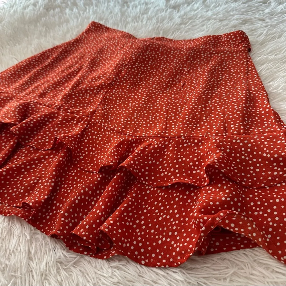 Altard State Ruffle Mini Skirt - Burnt Red Polka Dot - Size Small EUC - Image 7