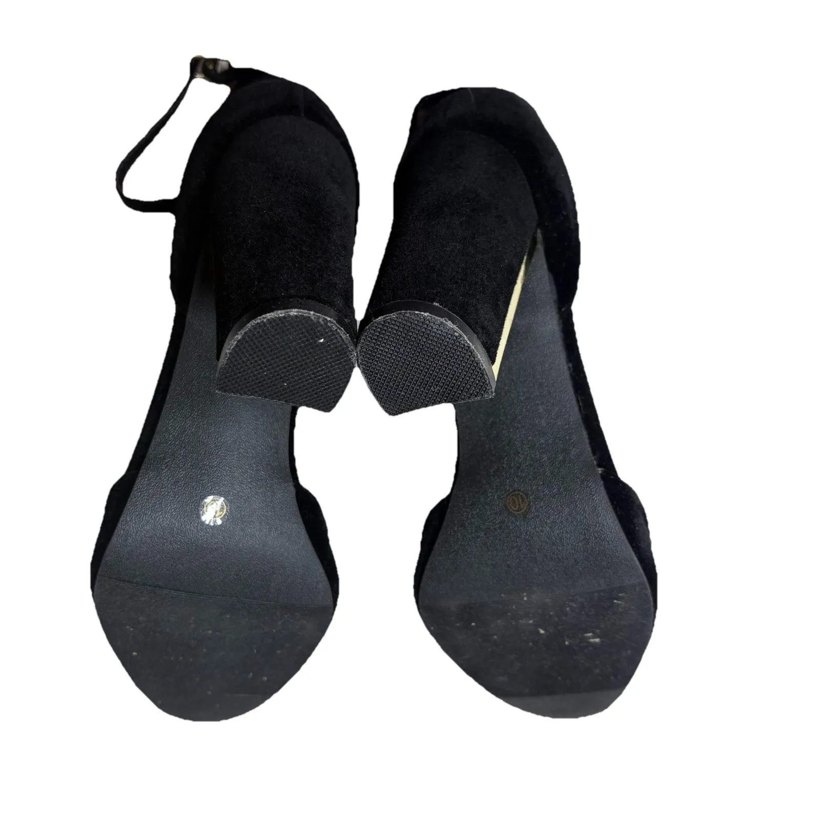 Lulus Black Suede Shoes Gold Accent Block 4" Heel Ankle Strap Slingback Size 10 - Image 5