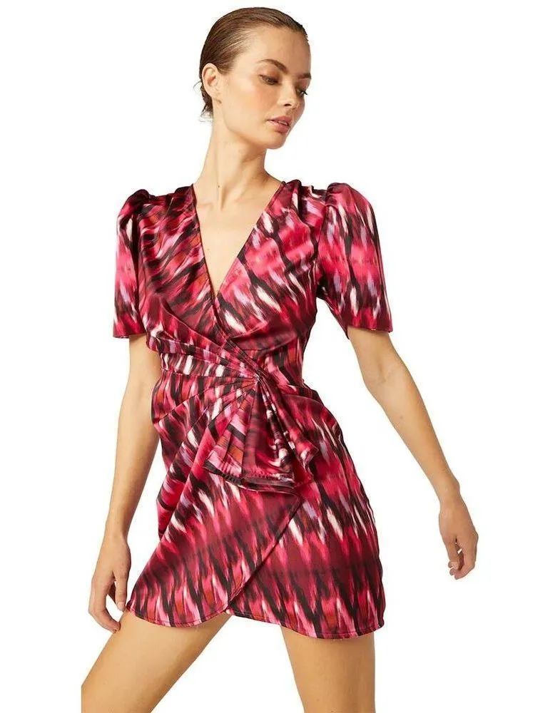 MISA Los Angeles Amina Wrap Chic Satin Ruffle Fuchsia Dress NWT XS $357 - Image 2
