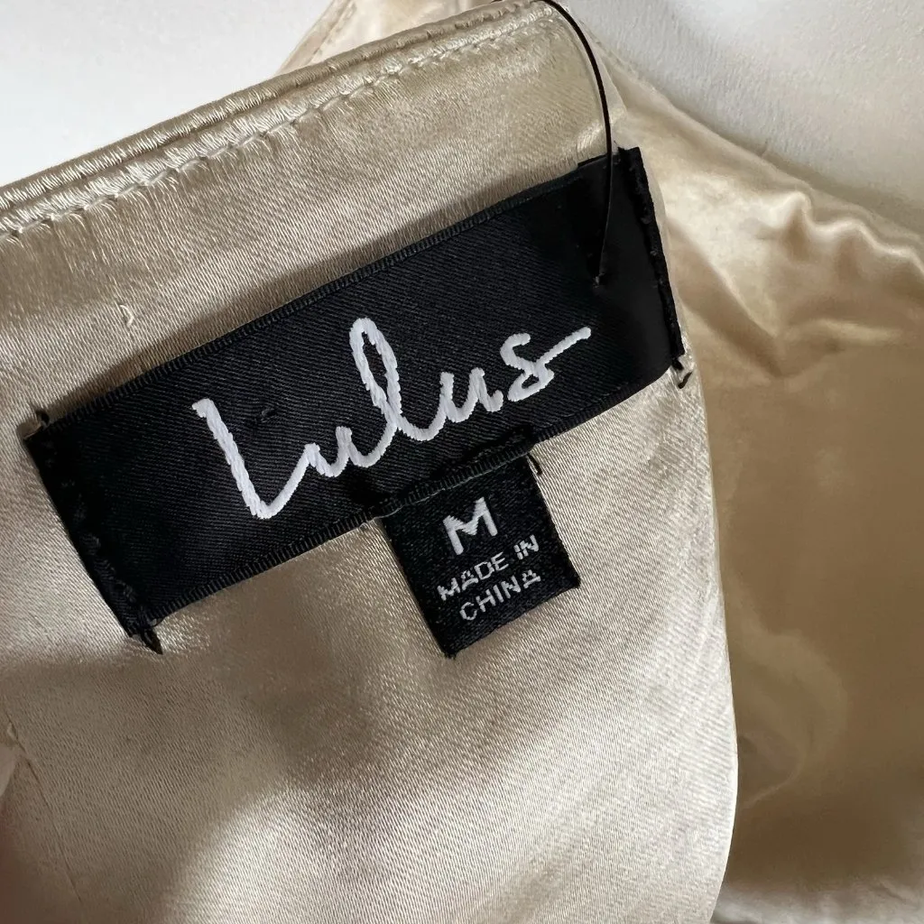 Lulu’s NWT Beige Satin Tie-Strap Cropped Tank Top‎ Size M Zip Up Back - Image 6