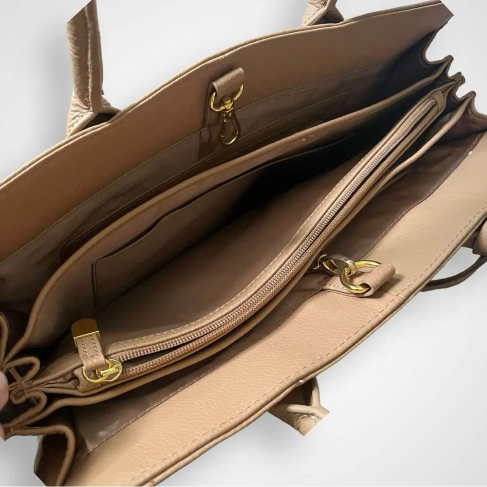 JOY & IMAN Leather Camel Large Tote Bag W/ Multiple Compartments | NWOT - Image 10