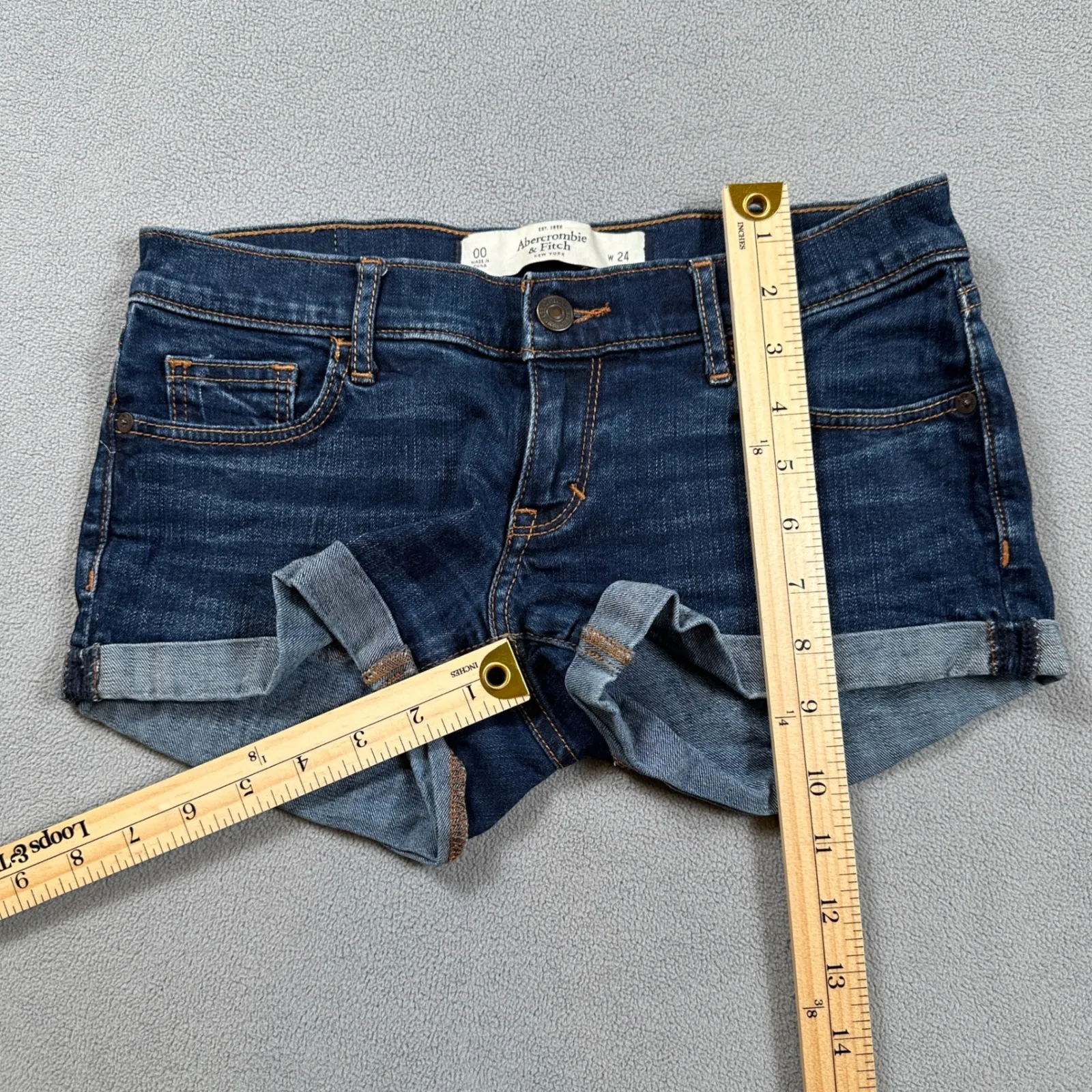 Abercrombie and Fitch Jean Cuffed Shorts Women 00 24W Blue Dark Wash Low R Denim - Image 5