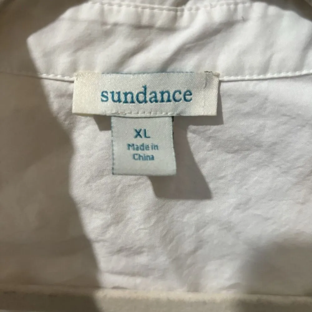 Sundance Top Womens XL White Cotton Button Up Shirt Pintucked Long Sleeve Blouse - Image 6