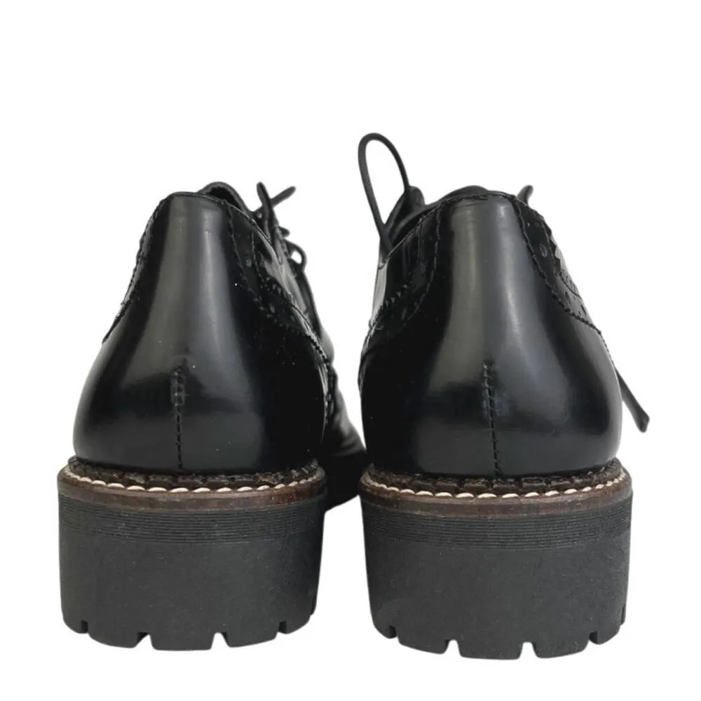 Anthropologie Leather Women Black Rhinestone Buckle Platform Oxford Shoes Size 9 - Image 3