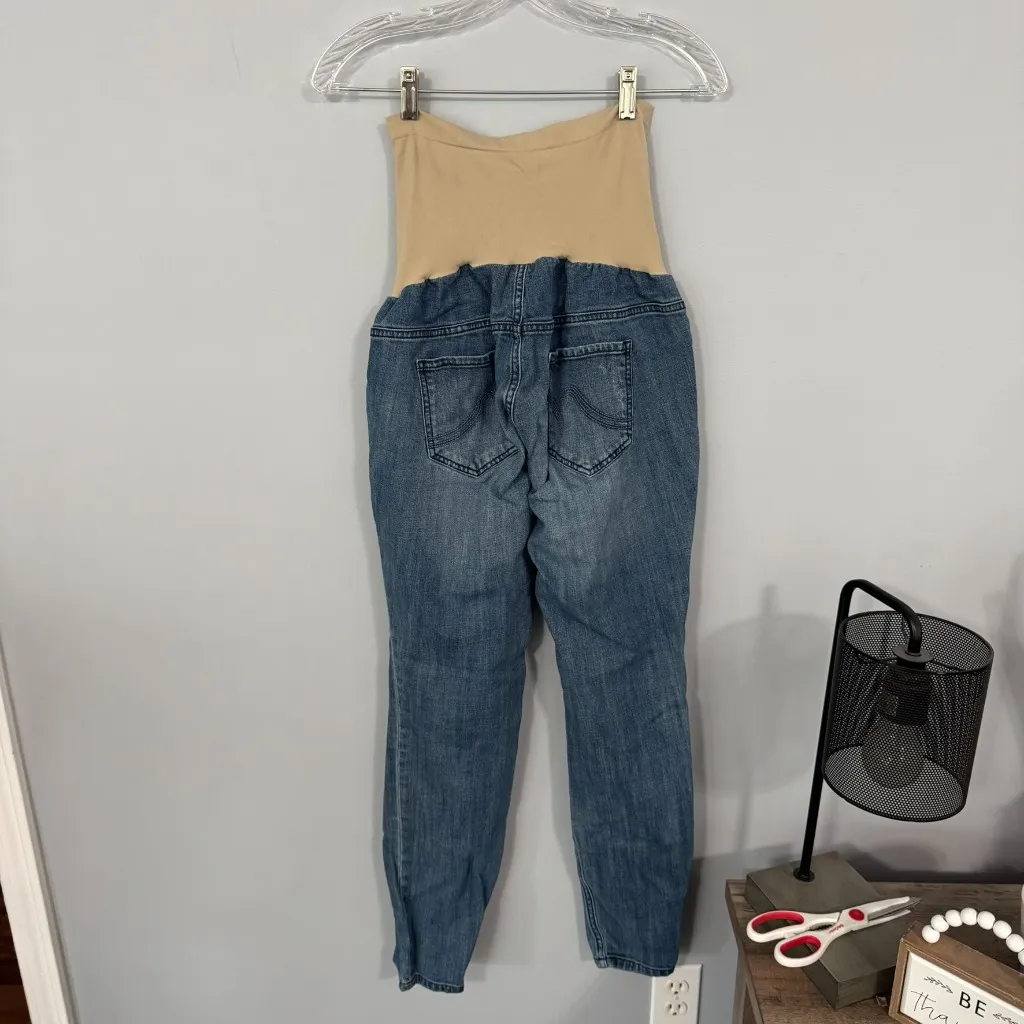 Indigo Blue Straight Leg Distressed Maternity Jeans Belly Band Women Size Large - Image 4