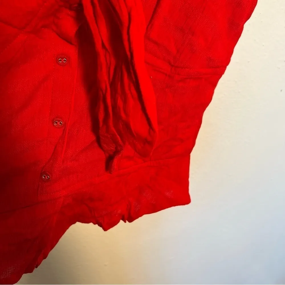 Japna Red Tank Top Faux Button Tie Front - Image 4