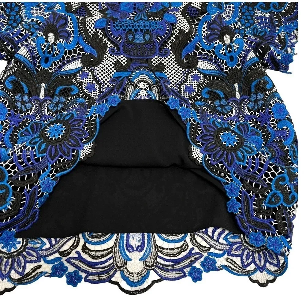 Alice + Olivia Maxie Lace Off Shoulder Embroidery Top Blouse Blue Multi Size XS - Image 9