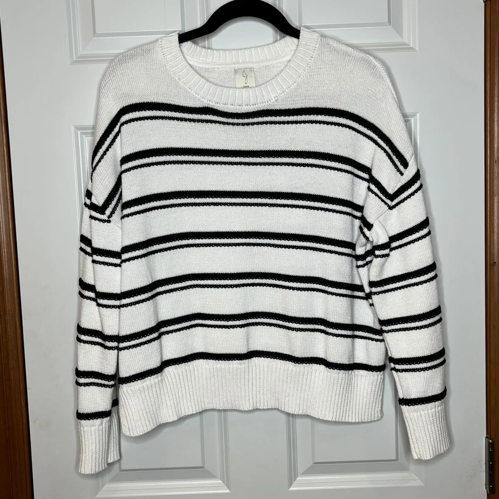 Joie White Black Striped Crew Neck Sweater Knit Pullover Women's Large - Image 2
