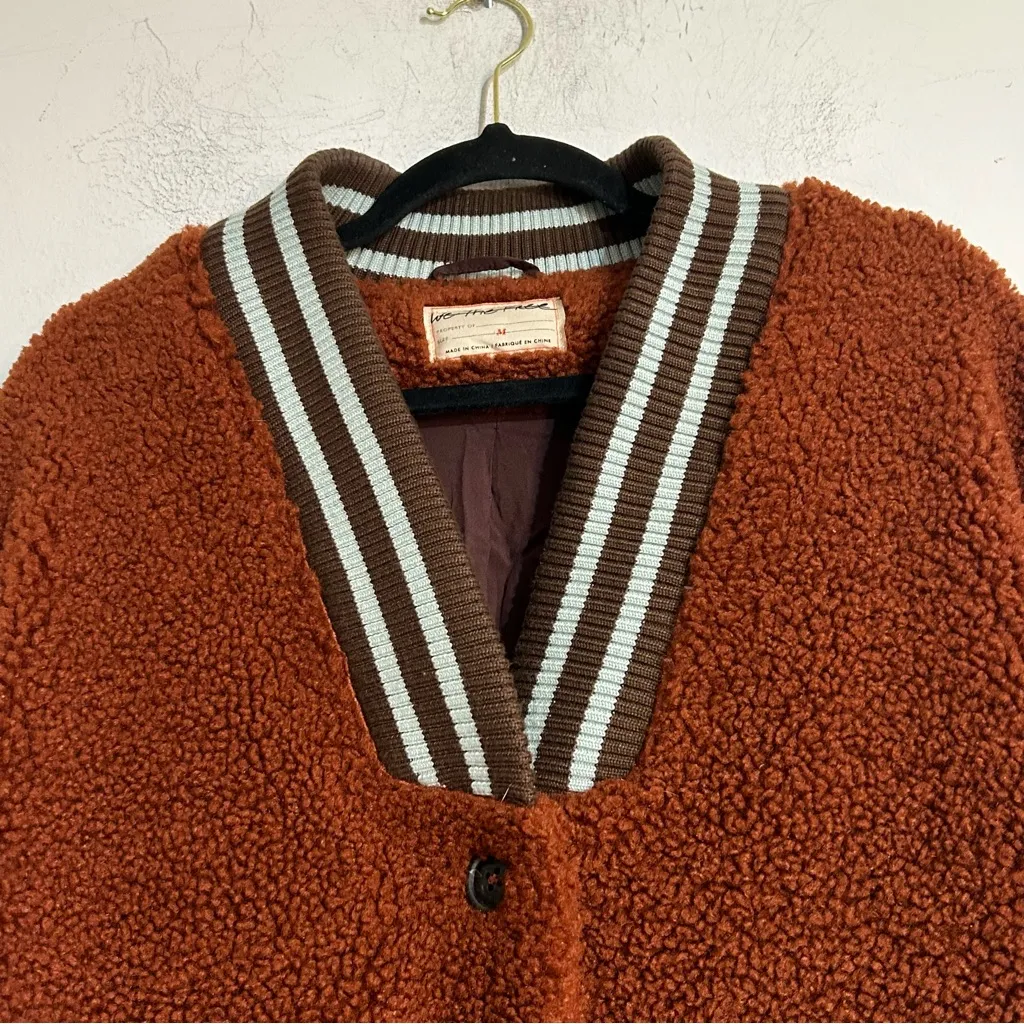 Free People Sweet Varsity Cardigan Teddy Fleece Jacket Size Medium - Image 7
