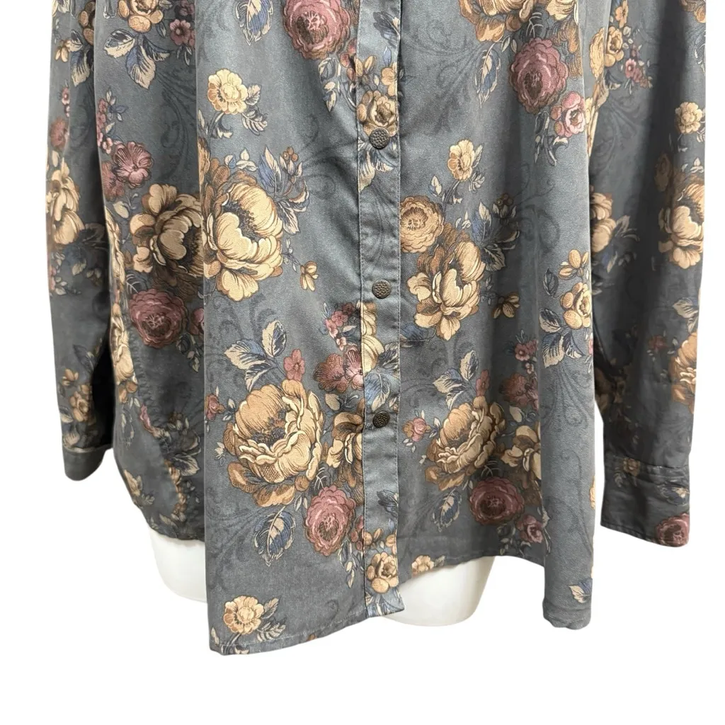 Natural Reflections 3X Grey Floral Button Down Shirt - Image 3