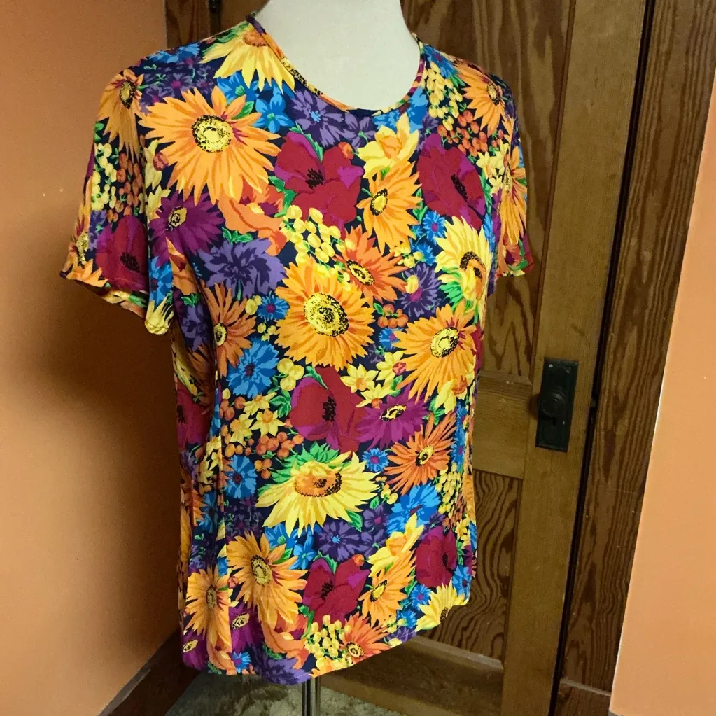 Vintage Anne Klein II Silk Floral Blouse | Bold Sunflower Print Top - Image 7