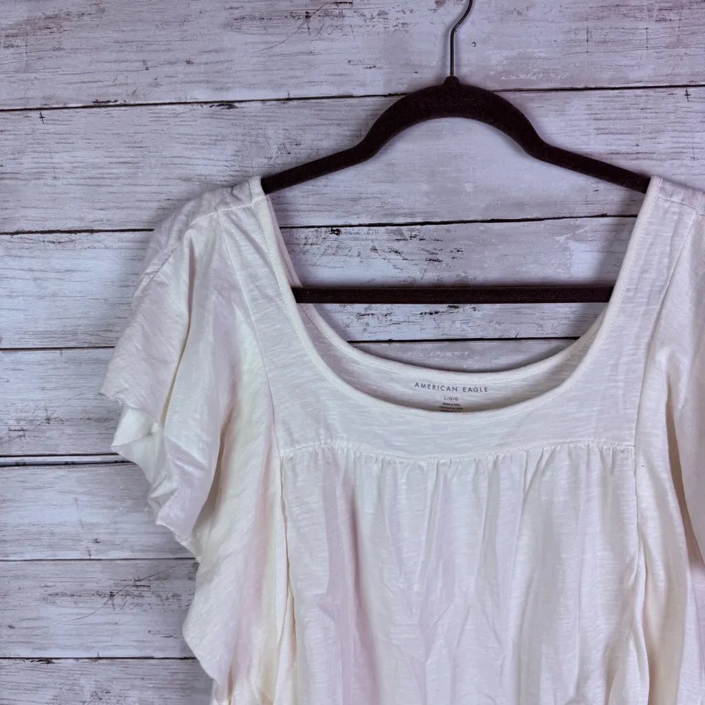 American Eagle Ruffled Short Sleeve Tee Size Large - Image 3
