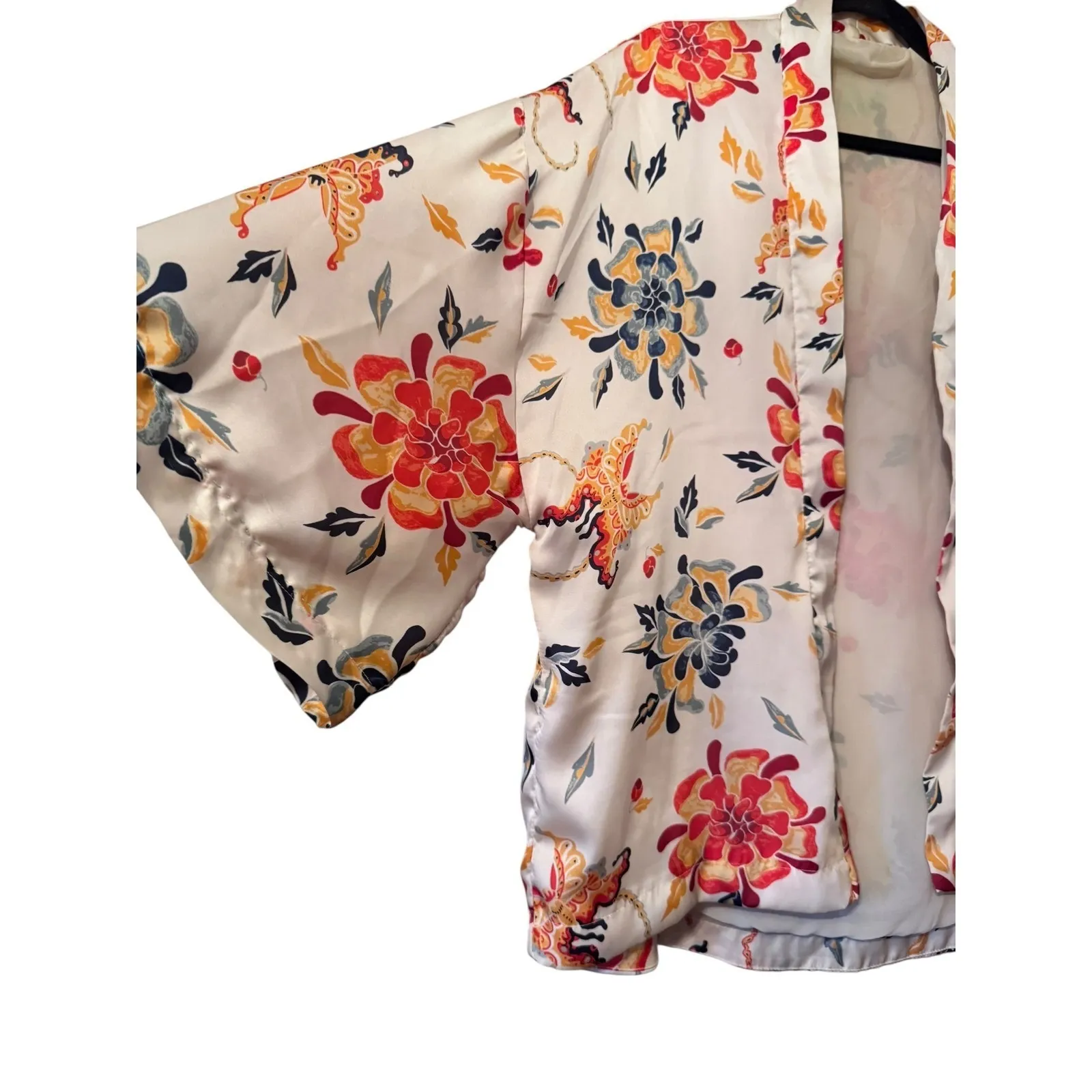 Floral Kimono Duster Jacket Bohemian Open Front Flowy Cover Up Lined OS White Size undefined - Image 3