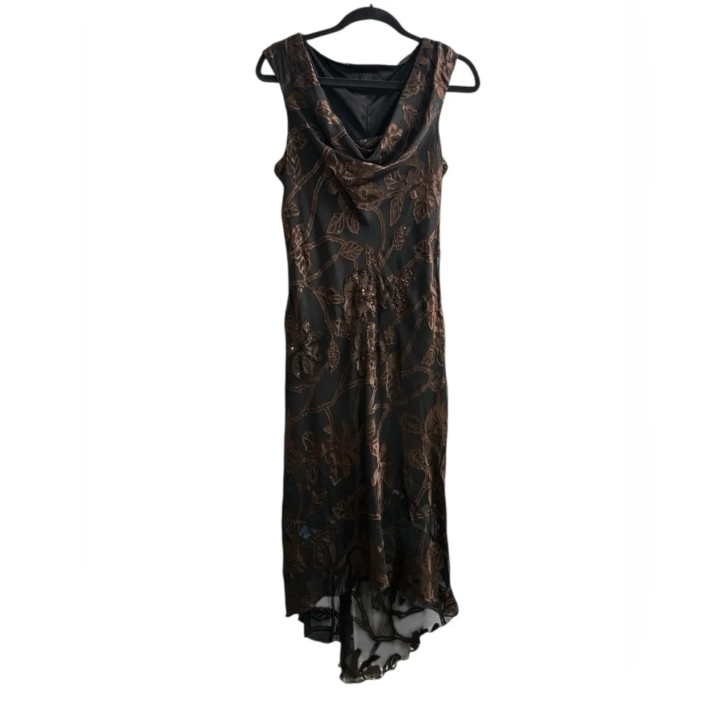 Vintage Chiffon Velvet Burnout Beaded Dress Midi Whimsigoth Y2K Feminine Size L - Image 4