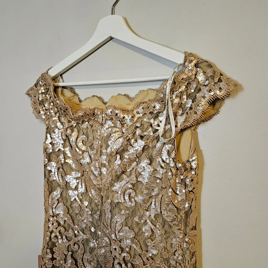 Tadashi Shoji Odette Dress Elegant Gold Lace Gown Wedding Mother of Bride Groom - Image 8