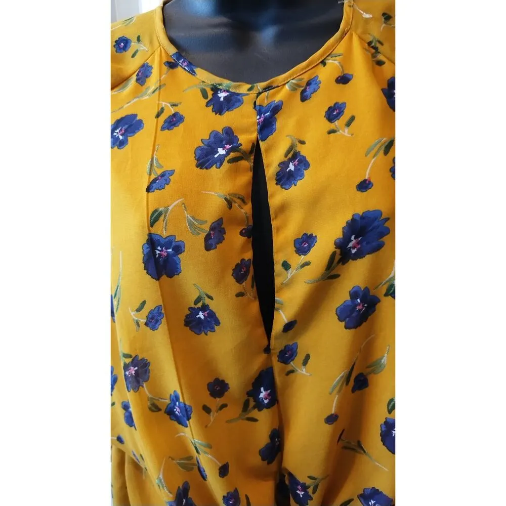 Harper Heritage floral print yellow blouse women's top 3/4 Sleeves Size XS - Image 2