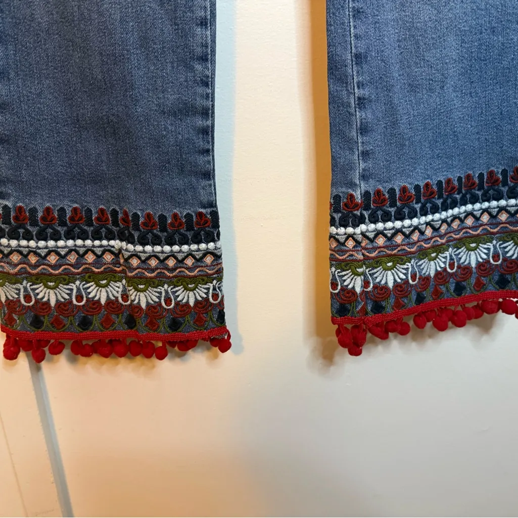 Pilcro and the Letterpress Distressed Embroidered Cropped Pom Pom Jeans - Image 7