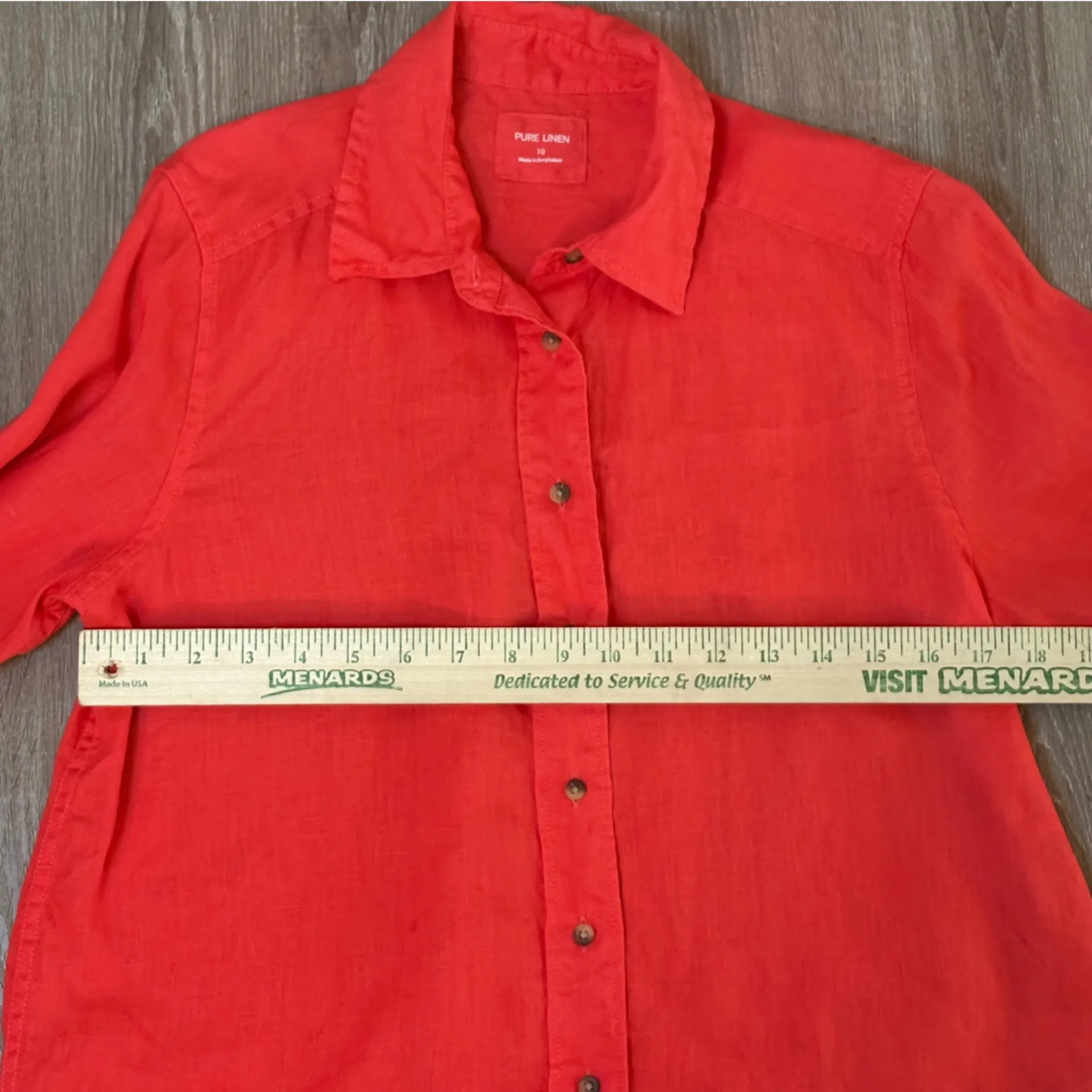 Apple Red Pure Linen Button Up Shirt Long Sleeve 100% Linen Size 10 Classic Prep - Image 4