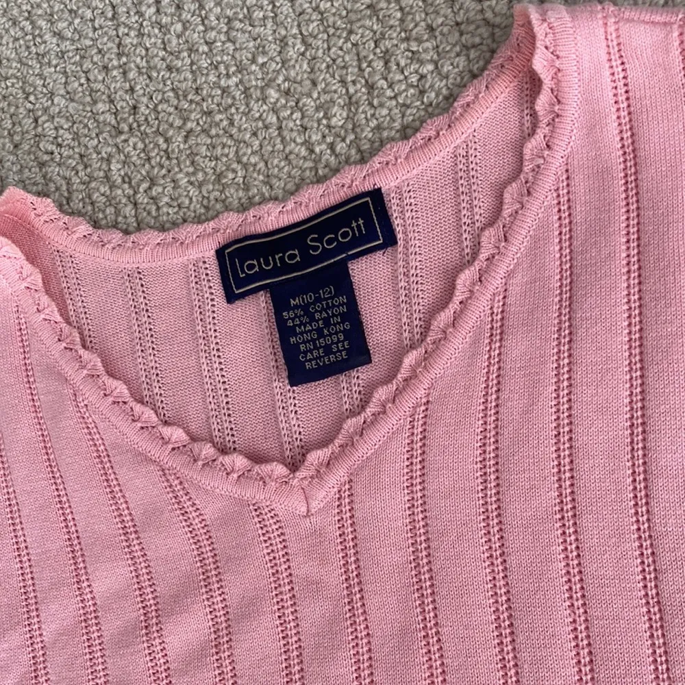Laura Scott V Neck Knit Sweater Vest Pink Cotton Blend Medium Granny Vintage EUC - Image 2