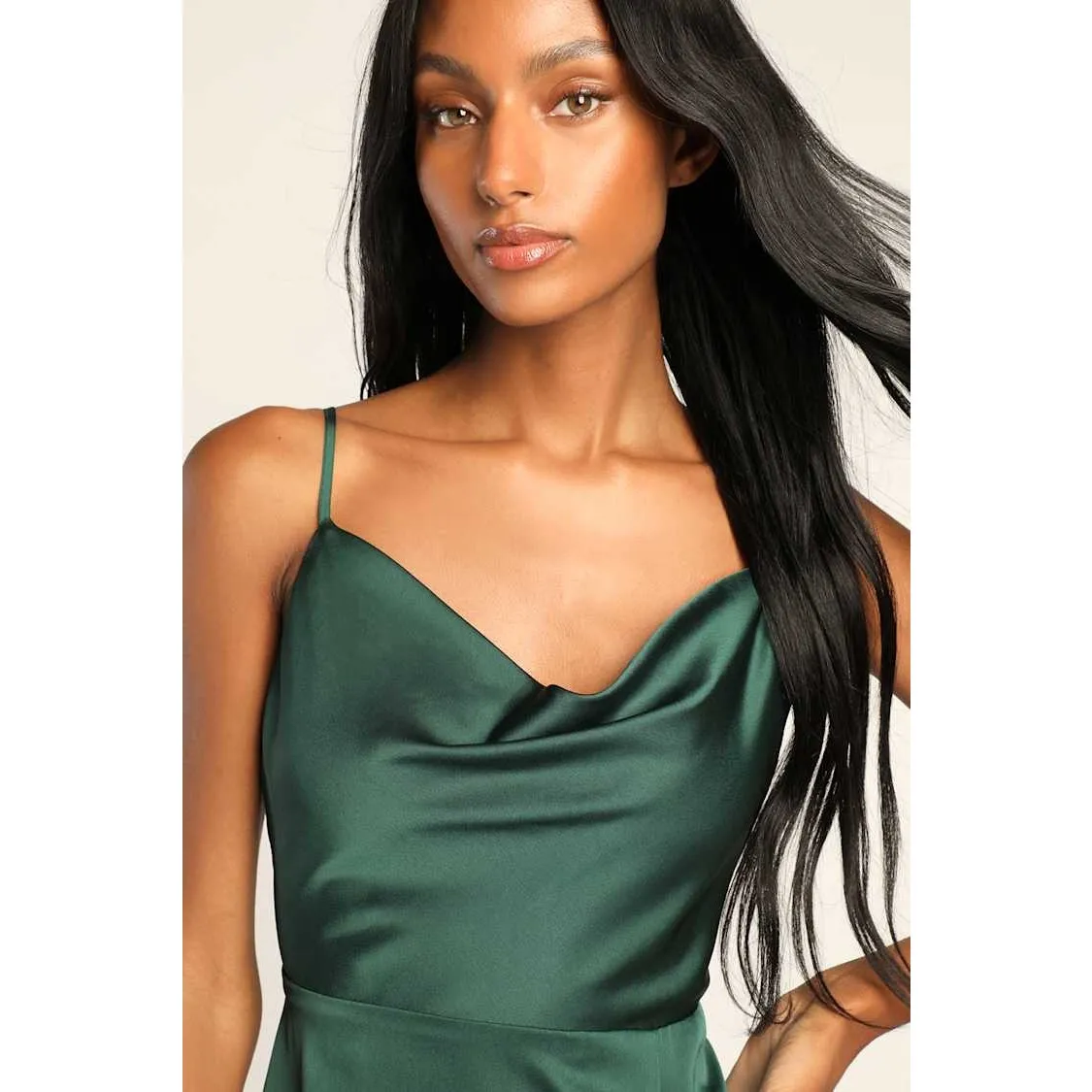 NWT Lulus Formal Invitation Emerald Green Satin Cowl Neck Maxi Dress Wedding S - Image 7