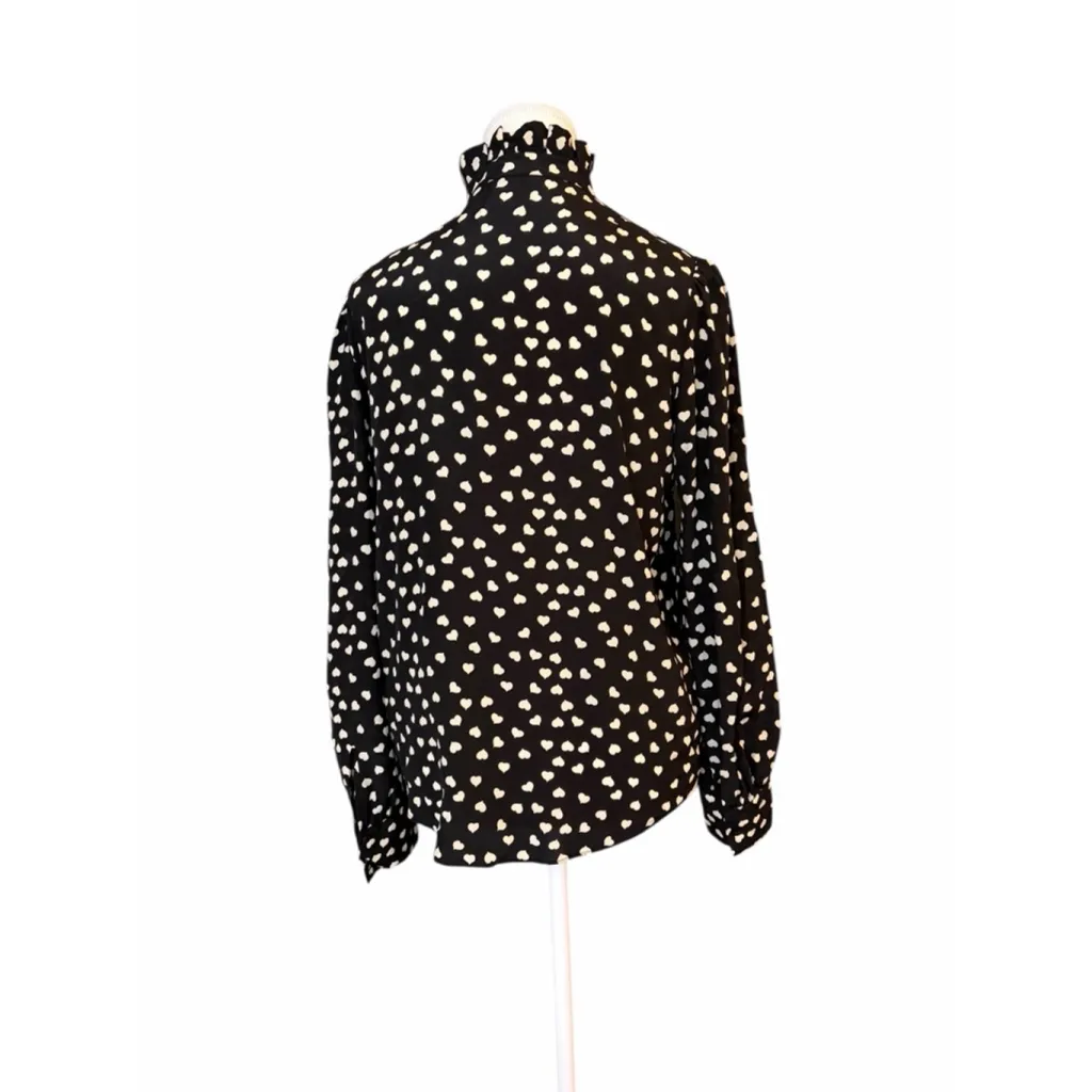 & Other Stories Paris Artillier Ruffel Heart Polka Dot Blouse 100% Silk Romantic - Image 3