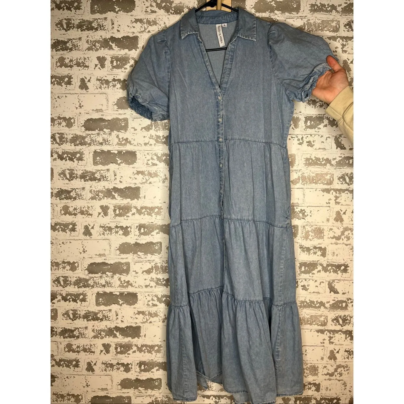 Grace + Karma | women denim button down dress puff sleeves Blue - Image 8