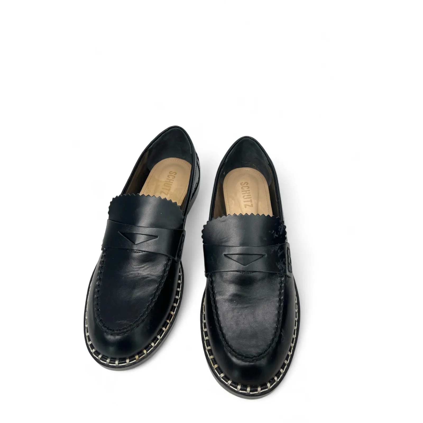 New SCHUTZ 8.5 Loafer Penny Flat Slip On Studded Leather Womens Black Leather - Image 5