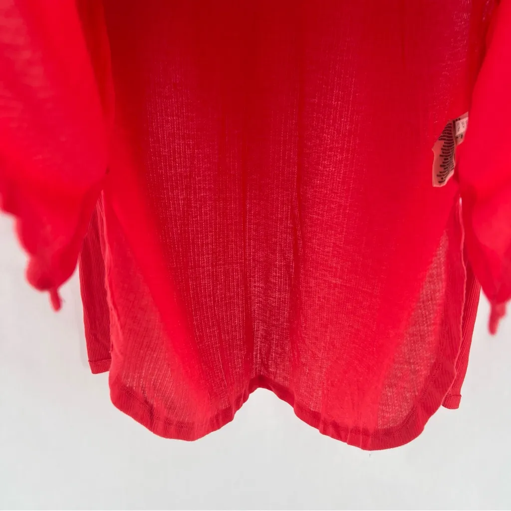 Free People Vibrant Red Ribbed Lace‎ Trimmed Dolman Sleeve Blouse Size M - Image 7