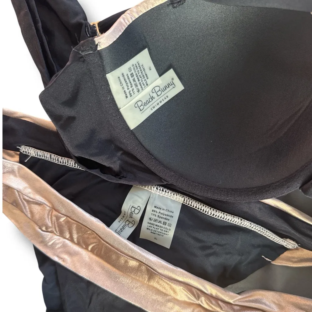 Beach Bunny Set Tequila Sunrise Balconette Bikini Top & Bottoms Black Gold XL - Image 4