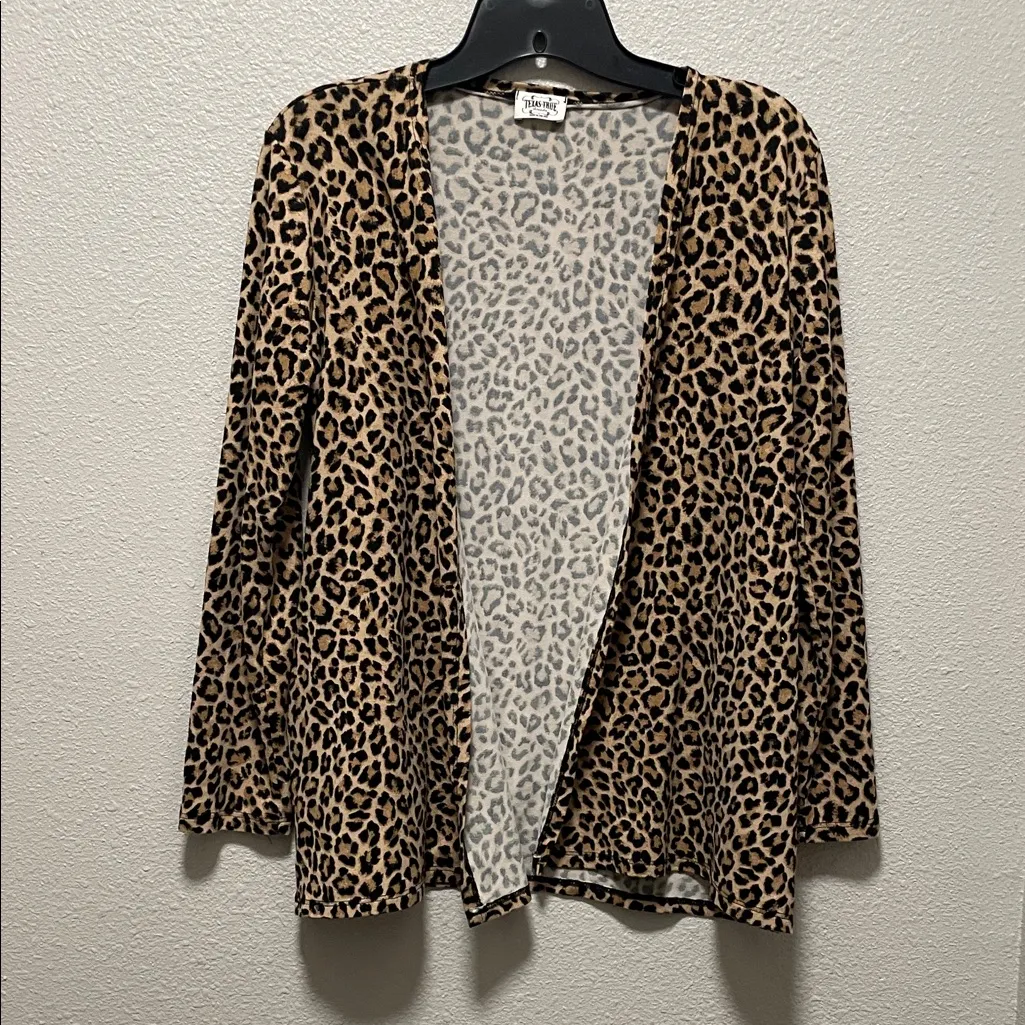 Texas True Threads Leopard Print Open Cardigan Brown - Image 6