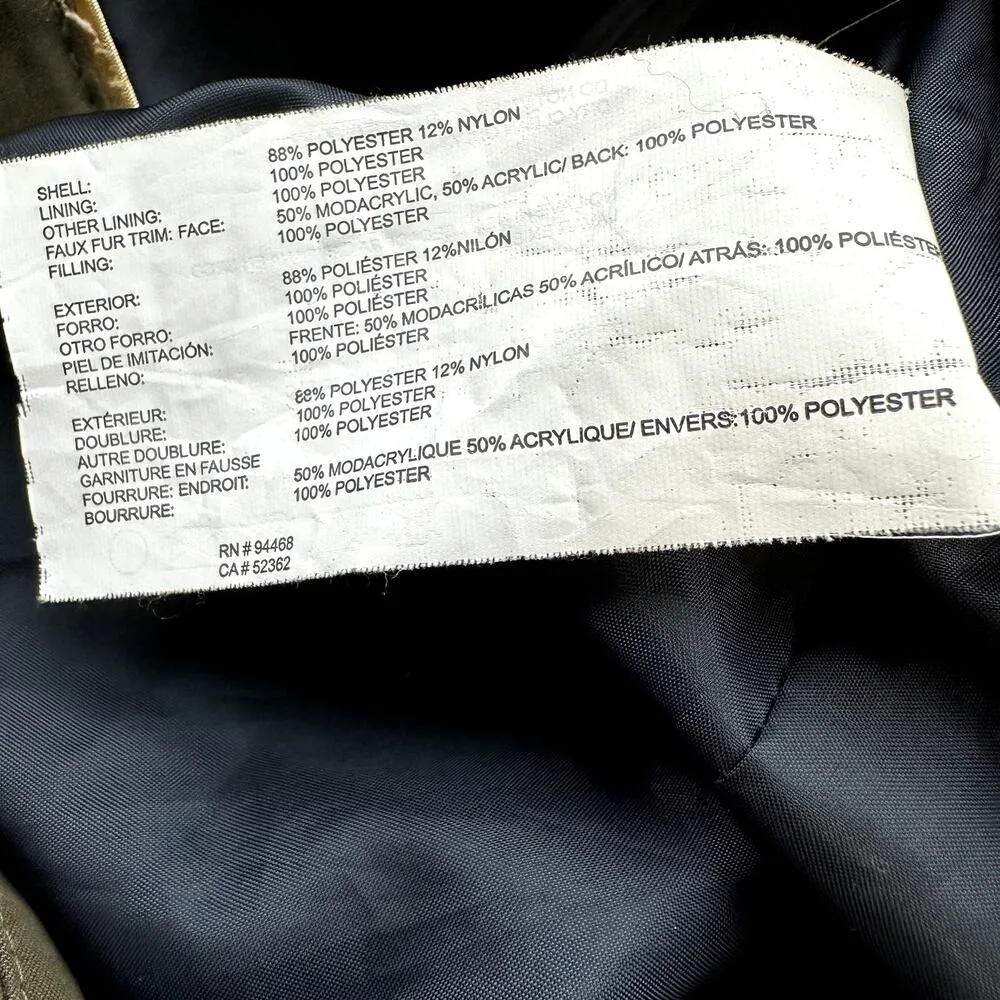 Nautica Puffer Jacket Faux Fur Detachable Hood Mid Length Winter Snow Green M - Image 4