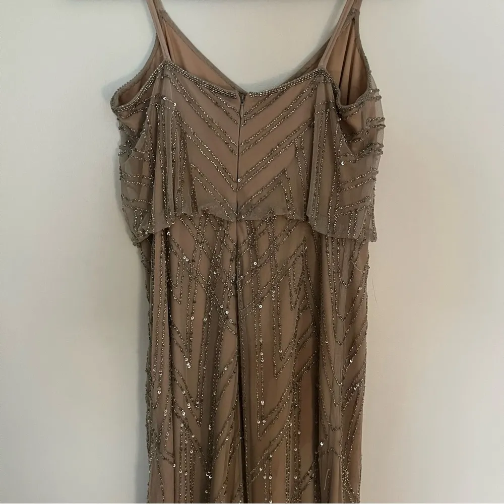 Adrianna Papell Champagne Beaded Sequin Wedding Guest Dress - Image 12
