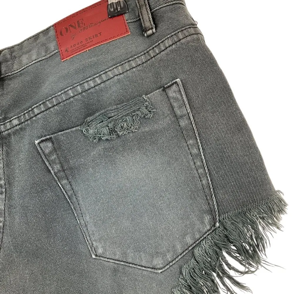 One Teaspoon 4040 Skirt With Low Waist & Raw Hem Size 27 black Denim button fly - Image 11