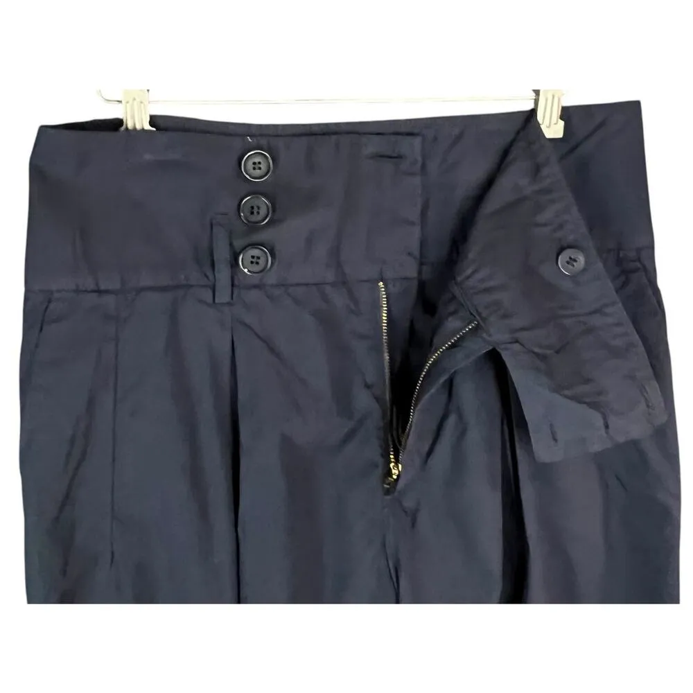 Stile Benetton Pants Women US 10 Blue Cotton High Waist Pleated Trousers Classic - Image 3