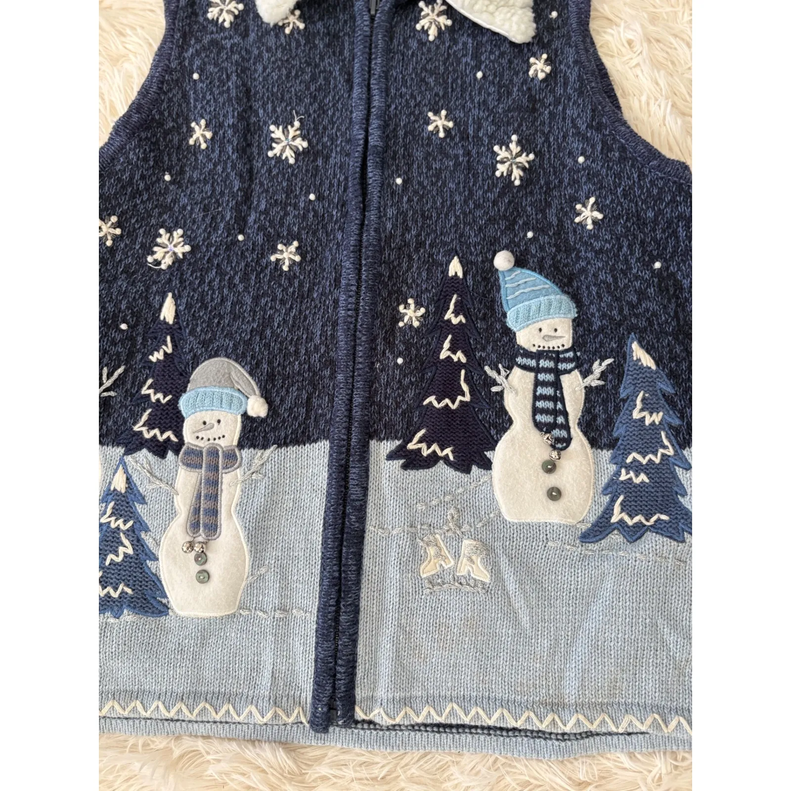 White Stag Women's Novelty Snowman Christmas Sweater‎ Vest Fleece Collar S - Image 2