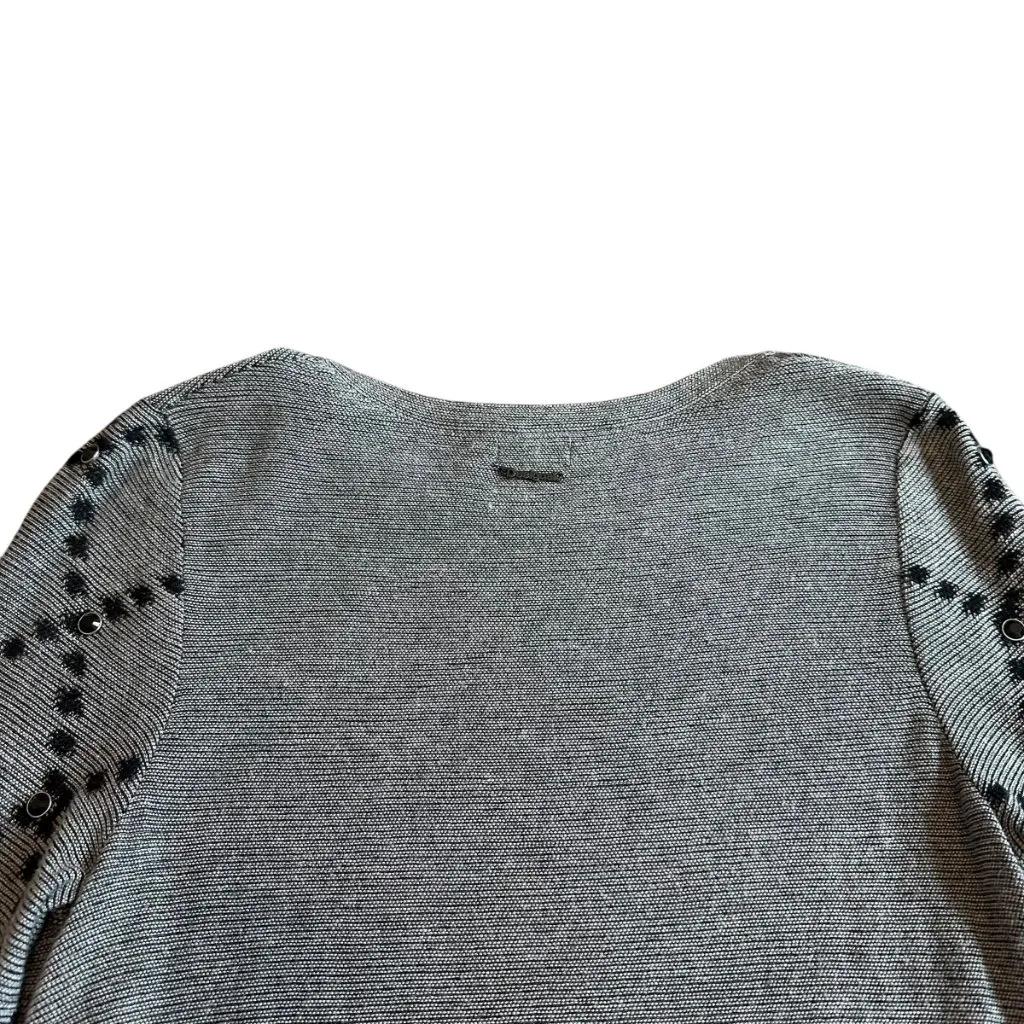 Desigual Grey Pullover Sweater Bohemian Print Stud Stretch Wool Blend Sz Medium - Image 7