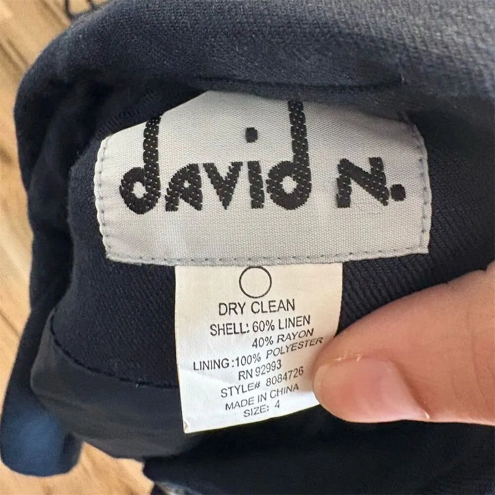 Vintage David N. Linen Blend Navy Blue Skirt Suit Set Size 4 Formal 2 - Image 6