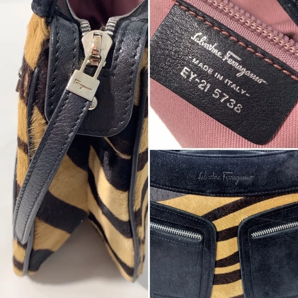 VINTAGE Salvatore Ferragamo Pony Hair Animal Print Handbag - Image 8