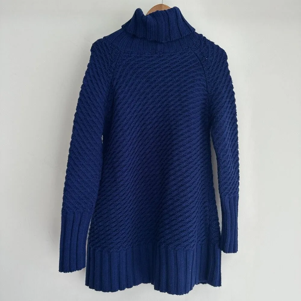 See By Chloe Sweater Womens 6 Navy Wool Blend Textured Chunky Fisherman Tunic - Image 4