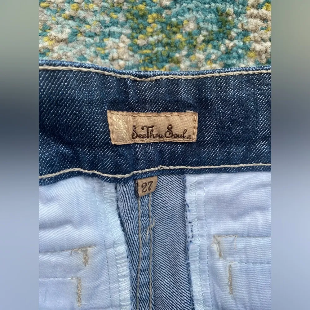 Y2K vintage See Through Soul cuffed trouser jean denim shorts, size 27 - Image 5