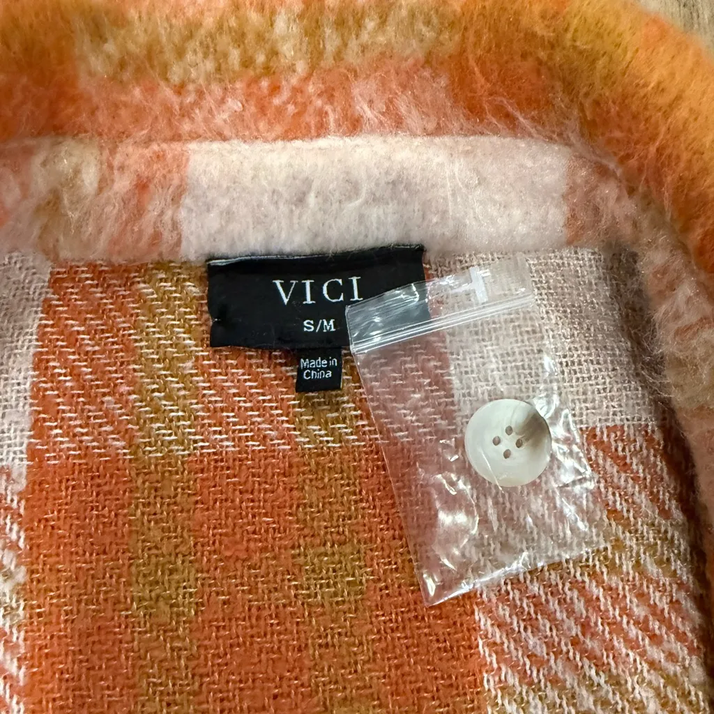 VICI  Women's Orange and Cream Plaid Button-Down Jacket - Image 2