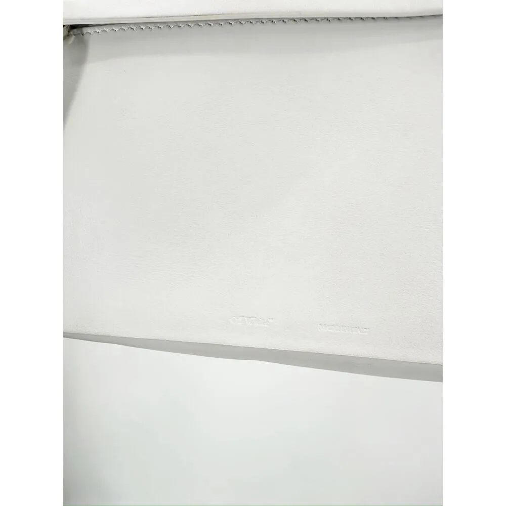 Off White White Leather Embossed Diagonal Stripe Soft Binder Clip Shoulder Bag - Image 9