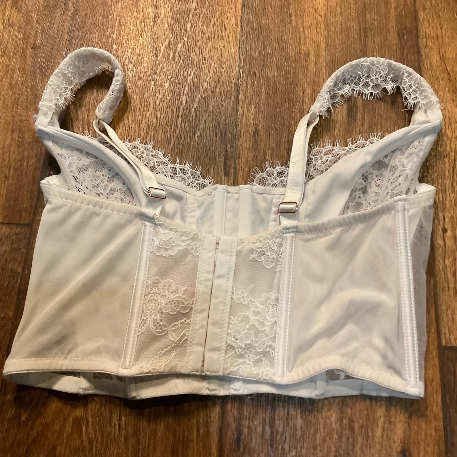 Victoria's‎ Secret Dream Angels White Lace Corset Top Medium Womens Hook Loop - Image 4