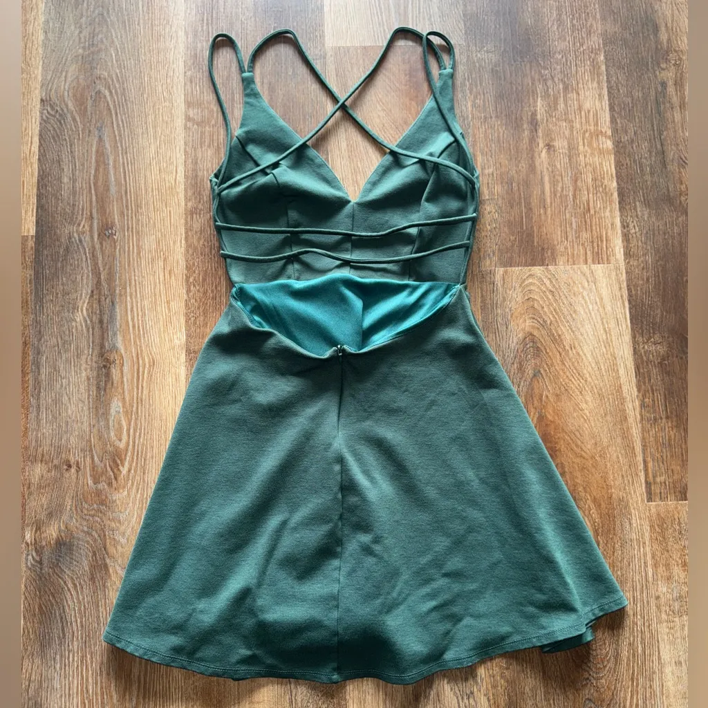 Lulu's Forest Green Backless Skater Dress Blue Size M - Image 5
